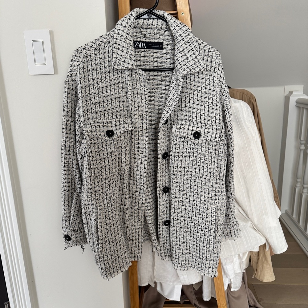 Zara button-down oversized tweed shirt